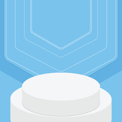 Clean white product display podium on a bright blue geometric background