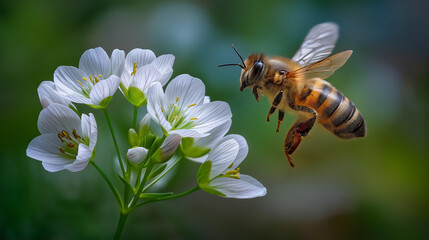 Bee approaching flower in sunlight