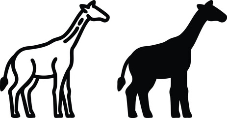 Giraffe Icon in Solid and Outline Style for Wildlife, Safari, and Nature Graphic Design