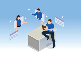 Remote Learning and Collaboration: Interactive Education Platform 3d isometric vector illustration