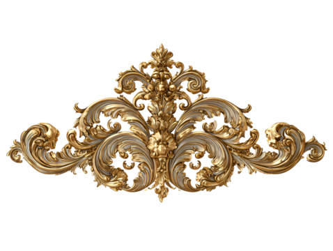 Symmetrical Gold Baroque Frame Ornament with Rococo Floral Accents Frontal Center View  Transparent PNG