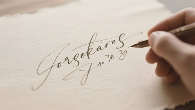 Handwriting in progress: elegant cursive script on textured paper with a fountain pen