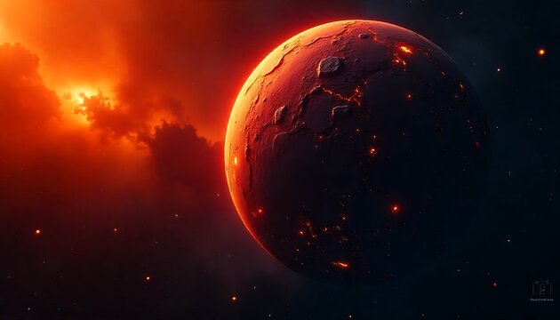 Fiery Planet in Deep Space – Dramatic Cosmic Landscape Photography