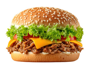 Juicy gourmet cheeseburger with fresh lettuce and melted cheese delicious fast food classic isolated on png background