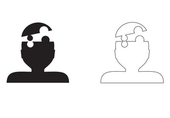 Human brain missing puzzle pieces. Brain function concept. Abstract human head profile. Vector illustration of Alzheimer's, trauma, autism, memory loss, dementia, epilepsy with doodles.