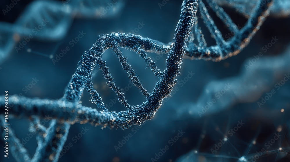 Poster exploring the intricate structure of dna strands under high magnification in a scientific laboratory