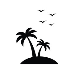 Tropical Island Paradise Vector: Palm Trees, Ocean, Exotic Vacation Destination Graphic

