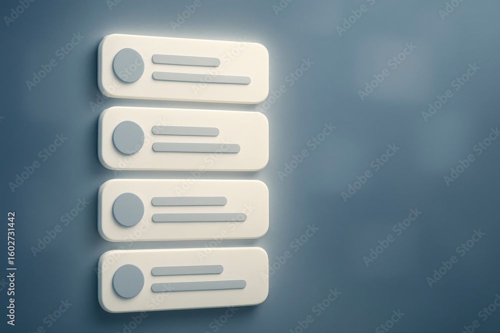 Poster stacked list items with circle icons on a blue textured background