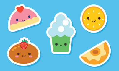 Fototapeta premium Adorable Dessert and Fruit Sticker Collection 🧁🍓🍊