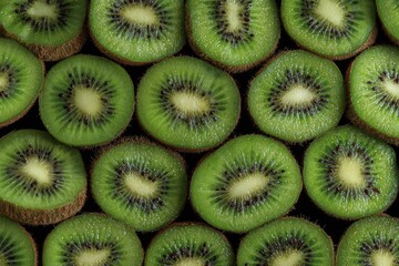 Close-up of many sliced kiwi fruits