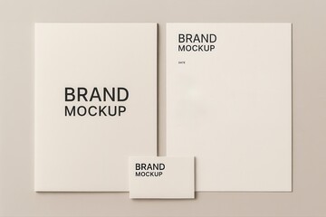 Brand mockup stationery set featuring a card and two sheets of paper