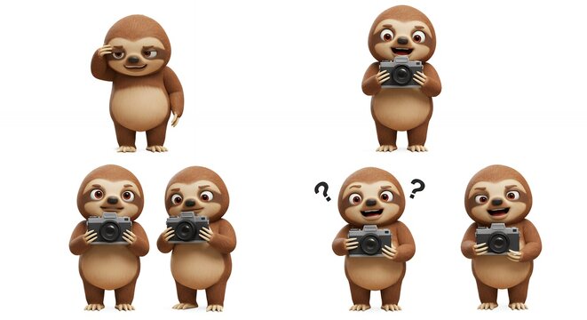 Cartoon sloth character illustrations set