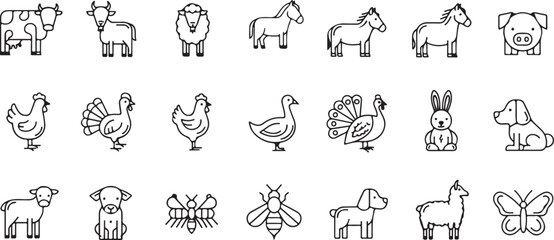 Fototapeta premium Collection of hand drawn farm and forest animals isolated on transparent background