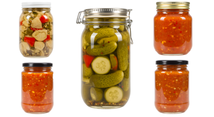 Assorted jars of pickles and sauces displayed on a clean surface, highlighting homemade preservation techniques
