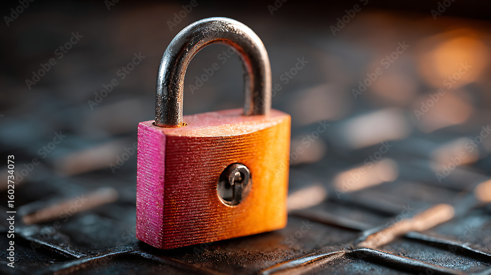 Poster pink and orange padlock symbolizing data security on digital square grid 45922028 1