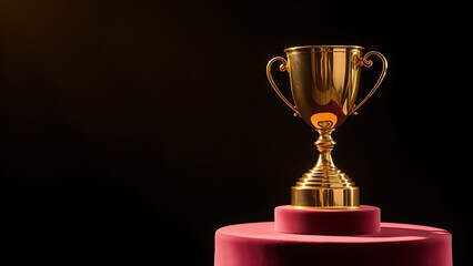 A gleaming trophy on a dark velvet stand, highlighted by dramatic studio lighting.