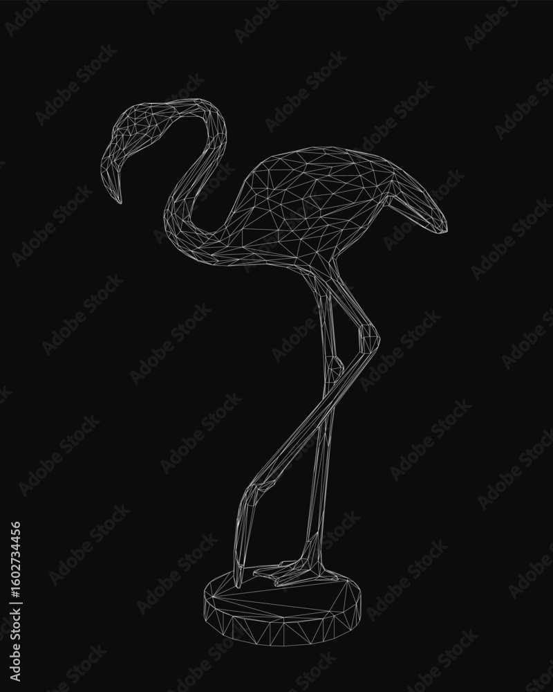 Aufkleber a wireframe flamingo stands elegantly on a black background with wings spread and beak slightly open