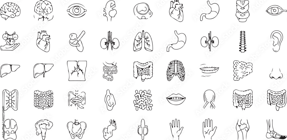 Poster collection of abstract line art symbols and glyphs isolated on transparent background