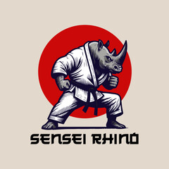 vector illustration of rhino in martial art uniform