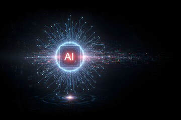 Radiating AI Core with Neural Network Abstract 3D