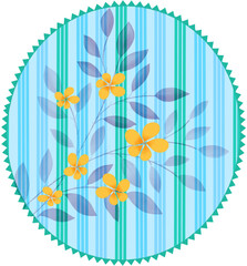 flower on oval scalloped blue green frame