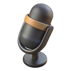 Black Microphone Icon 3D Render Isolated on White Backgroundn PNG