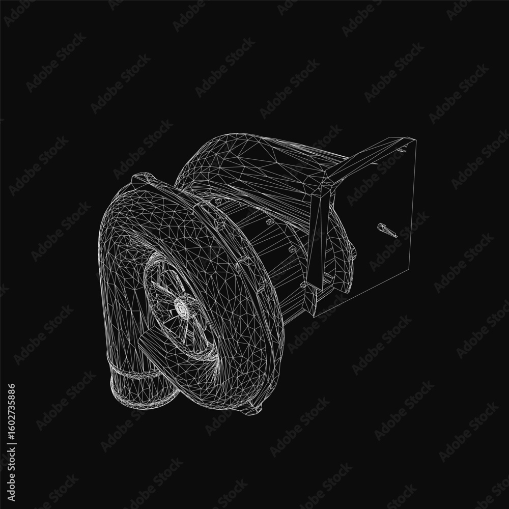 Poster a 3d wireframe model of a turbine motor displayed on a black background highlights intricate interna