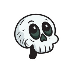 Drippy skull grin vector illustration. Cartoon skull with cheeky drip and oversized eye sockets.