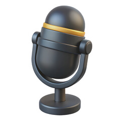 Black Microphone Icon 3D Render Isolated on White Backgroundn PNG