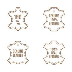 Genuine leather icon set, original leather signs