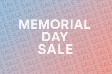 "Memorial Day Sale" text over a gradient red and blue background with repeated "SALE" words, suitable for retail promotions and holiday marketing.
