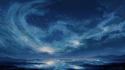 Fototapeta premium Starry night sky over a city