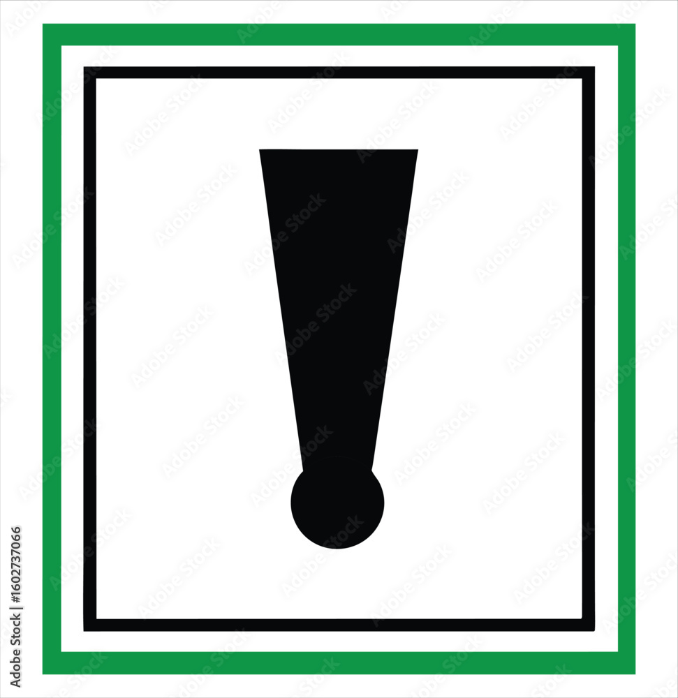 Poster a bold black exclamation mark symbol is centered within a white square frame bordered by a thin blac