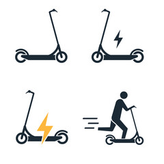 Electric scooter icon set, street e-scooter for rent