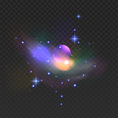 Planet Saturn in space starry and cosmic dust around, Neon light on transparent background
