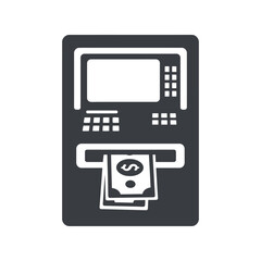 ATM machine with money, automated teller banking service, cash withdrawal icon