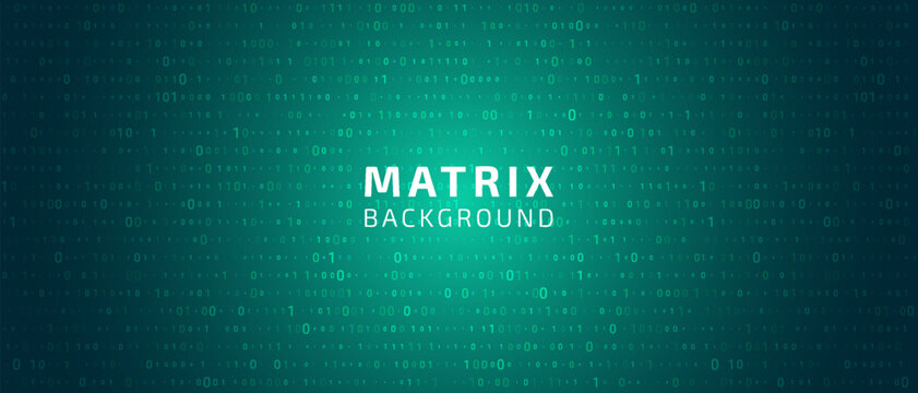 Green matrix background. Abstract binary background for hackathon and other digital events. Fallen zero numbers with matrix effect on futuristic bg. Vector wallpaper template.