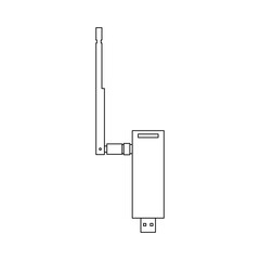 Wireless USB adapter with antenna in clean outline style, simple vector icon isolated on white for technology and connectivity concepts.