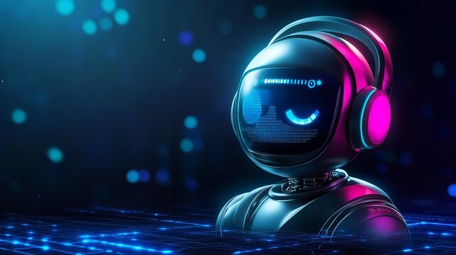 Futuristic ai robot with headphones artificial intelligence technology concept design illustration silhouette