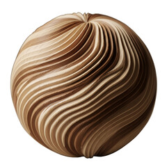 Close up of a carved wooden sphere with layered wavy texture image png, cut out, clipping path, social media, Advertisement, high quality, HD photo, close up,  web, banner, poster.

