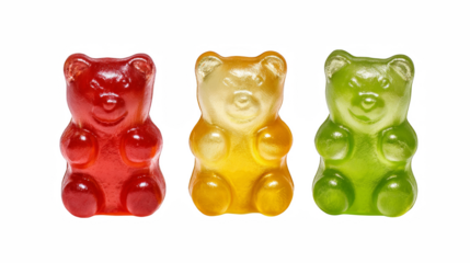 Colorful gummy bears line up against a dark background, perfect for sweet treats and confectionery marketing.