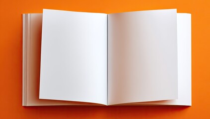 Open blank book on orange background