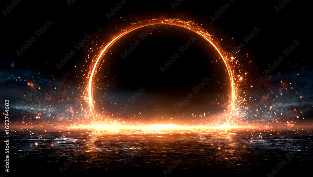 Wall mural a stunning depiction of a glowing ring of fire emerging from a dark void, symbolizing energy and the