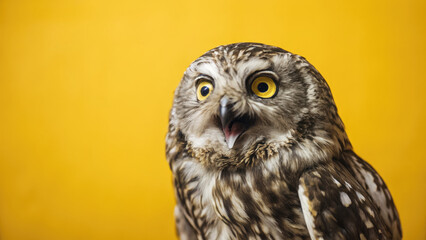 Shocked owl reacting in surprise concept. A surprised owl displaying large, captivating eyes.