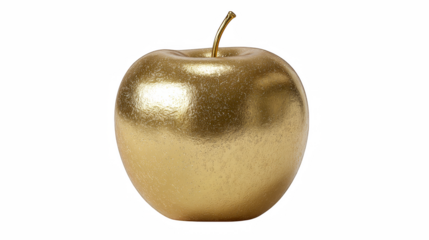 Gleaming golden apple stands out against a stark black backdrop, creating a sophisticated and visually striking still life.