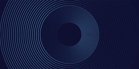 Abstract blue glowing geometric lines on dark blue background. Modern shiny blue circle lines pattern. Futuristic technology concept.