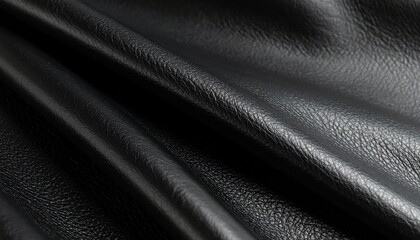 A macro shot of black leather with subtle texture patterns, enhanced by dramatic side lighting.
