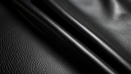 A macro shot of black leather with subtle texture patterns, enhanced by dramatic side lighting.
