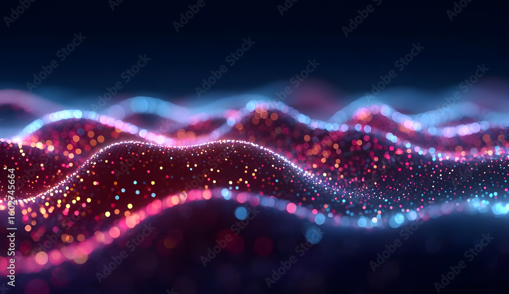 Poster vibrant abstract waves of light shimmer in a mesmerizing display. the interplay of colors creates a 