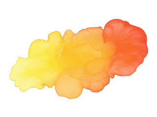 Vibrant watercolor paint splatter art in shades of yellow, orange, and red on transparent background